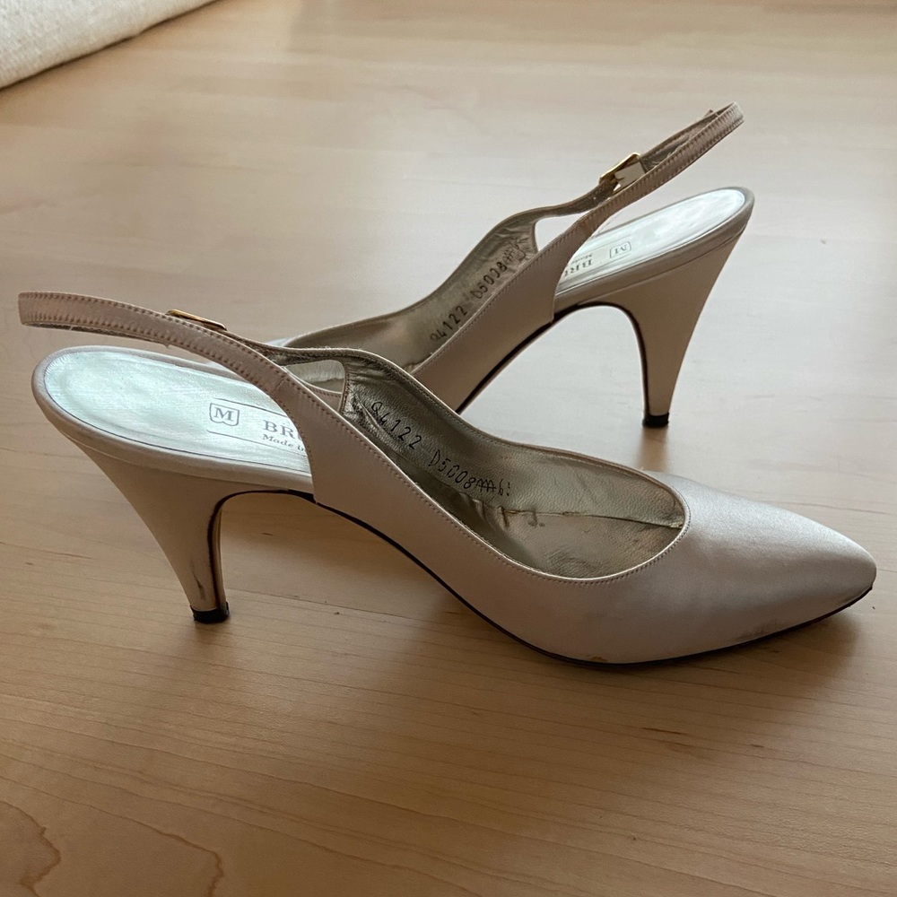 Bruno Magli Silver Slingback Satin Heels